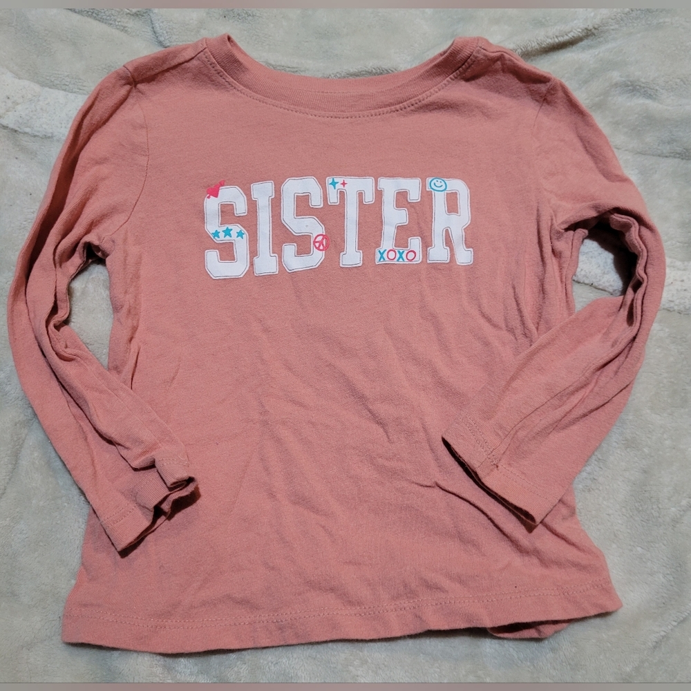 🎉5/$20 Old Navy Toddler Girl 2T Pink Sister Long Sleeve Shirt